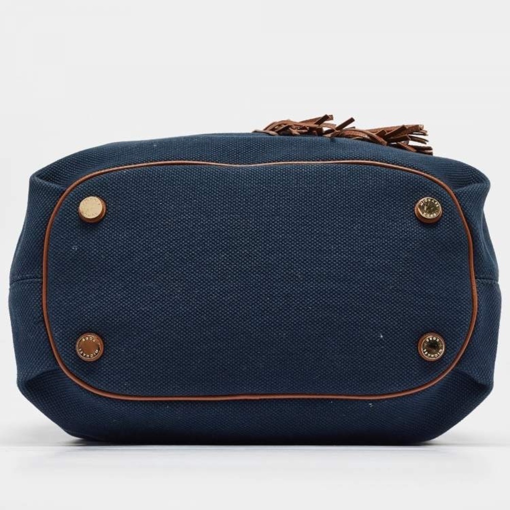 Michael Kors Navy Blue/Brown Canvas Marina Drawstring Tote - Picture 4 of 9